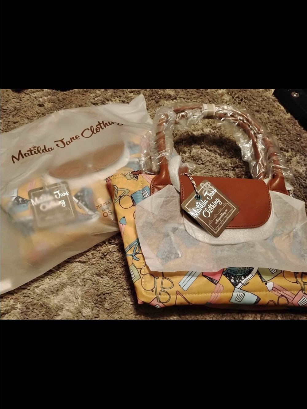 Matilda Jane Yellow Multi-Color Printed Tote with Brown Trim